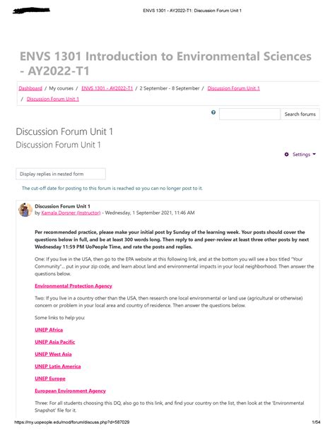 ENVS 1301 DF U1 ENVS 1301 Discussion Forum Unit 1 ENVS 1301