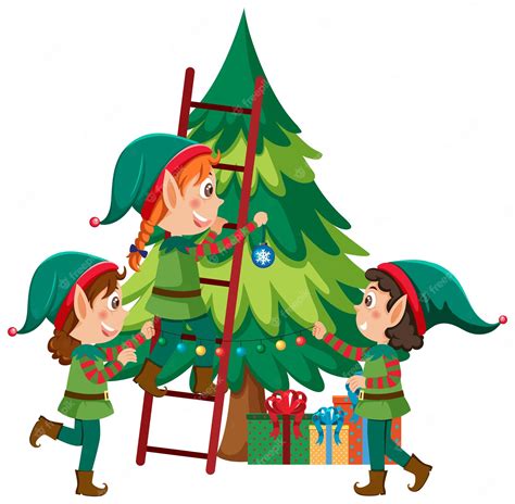 Premium Vector Little Elves With Christmas Tree