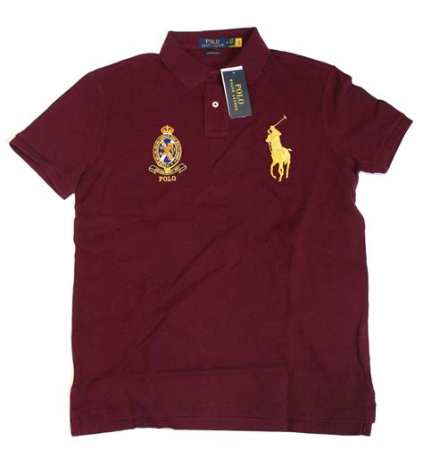 Polo Ralph Lauren Mens Custom Slim Fit Big Pony Gold Crest Solid Mesh