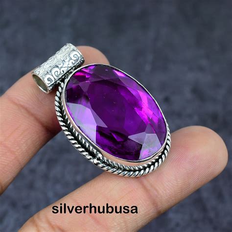 Purple Amethyst Gemstone Pendant 925 Sterling Silver Pendant Purple