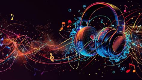 Vibrant Headphones With Abstract Music Waves Premium Ai Generated Image