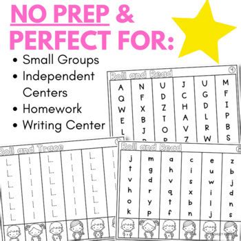 Alphabet Practice Worksheets - Roll and Read & Roll and Trace Printables