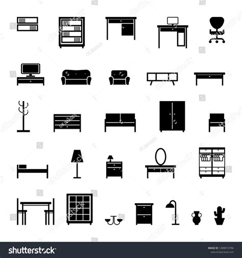 Furniture Icons Set Black White Vector Vector De Stock Libre De