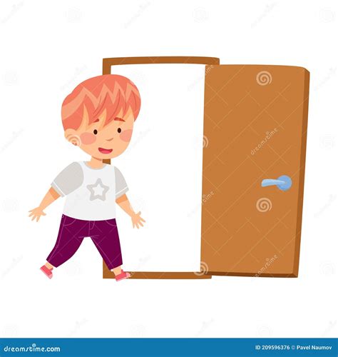 Little Boy Coming Into The Door Vector Illustration Stock Vector