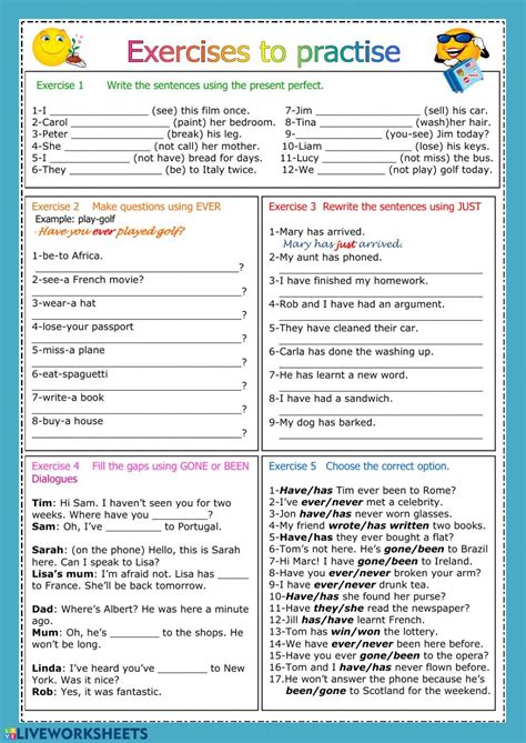 Present Perfect Ever Never Just Gone Been Interactive Worksheet Present Perfect