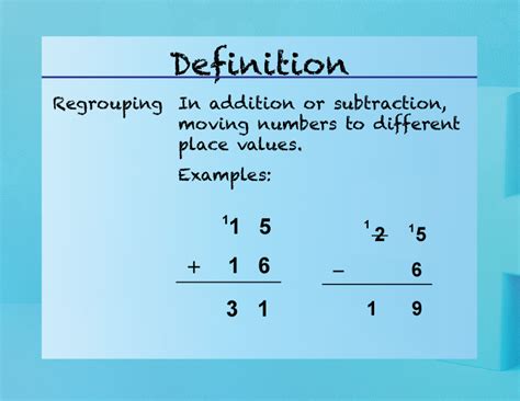 Elementary Math Definitions Addition Subtraction Concepts Regrouping