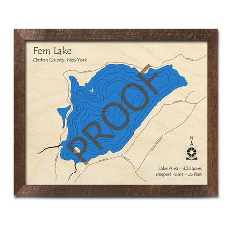 Fern Lake NY 3D Wood Map Laser Etched Nautical Decor