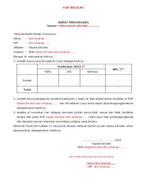 2 Surat Pernyataan Pengambilan Blangko Ijazah Tahun Pelajaran 2022 2023