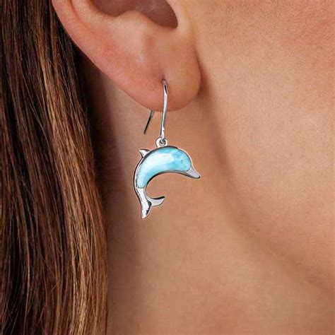 Dolphin Earrings Set In Sterling Silver By Marahlago Larimar