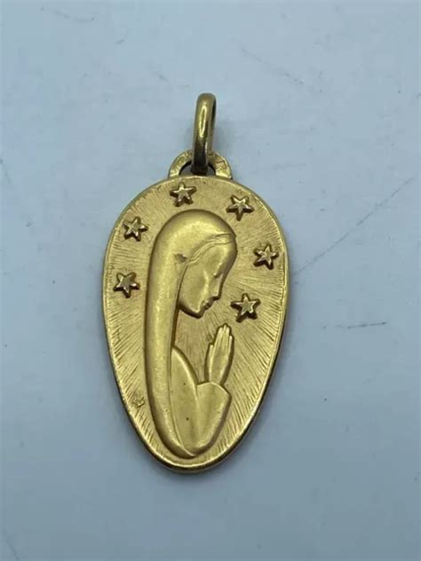 Ancienne Medaille Religieuse Sainte Priant N D De Lourdes Vierge Marie