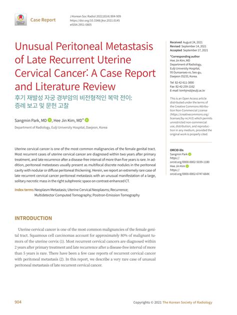 Pdf Unusual Peritoneal Metastasis Of Late Recurrent Uterine Cervical