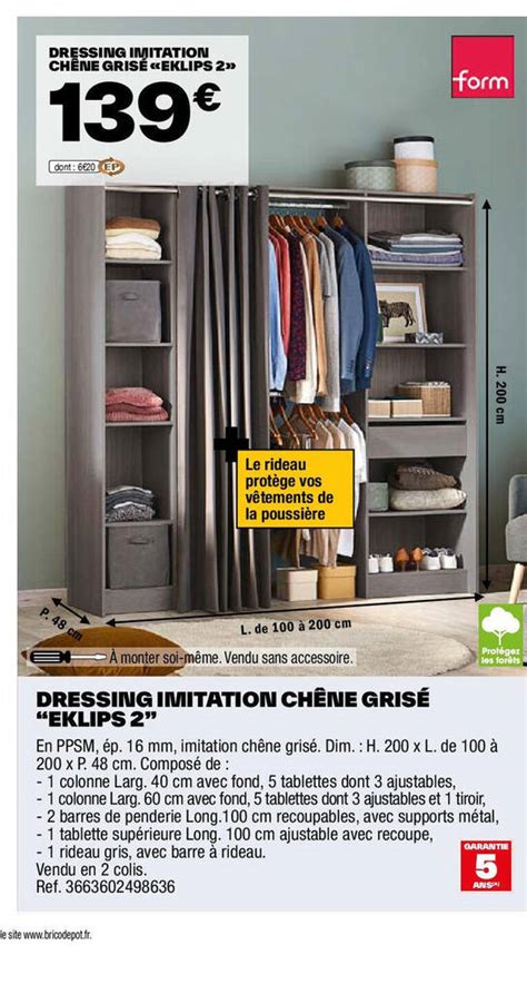 Promo DRESSING IMITATION CHÊNE GRISÉ EKLIPS 2 chez Brico Dépôt