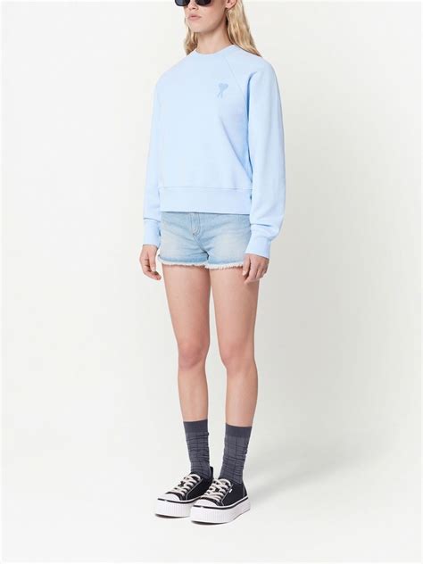 Ami Paris Sweat Ami De Coeur Col Rond Bleu Farfetch Fr