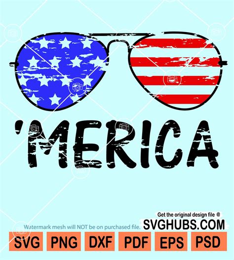 Grunge Merica Sunglasses Svg Fourth Of July SVG American Flag Svg