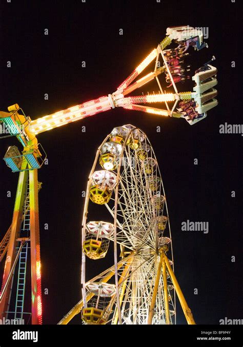 Colourful rides at Goose Fair in Nottingham, Nottinghamshire England UK ...