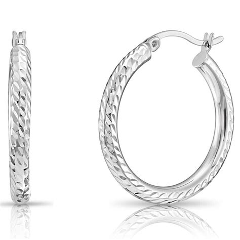 925 Solid Sterling Silver Full Diamond Cut Round Creole Bold Hoop Earrings Ebay