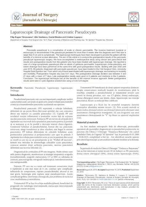 Pdf Laparoscopic Drainage Of Pancreatic Pseudocysts Drenaj