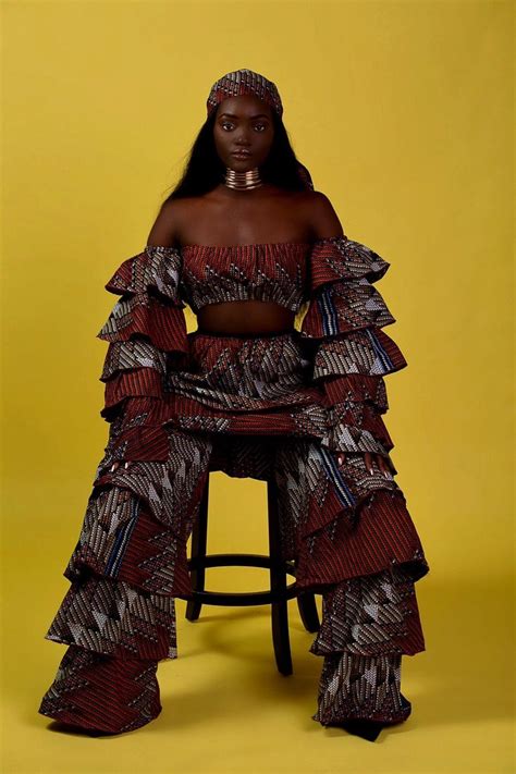 Brown Ashanti Ankara Print Set Ankara Two Piece Ankara Crop Top Ruffles