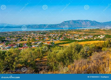 Panorama View of Corinth Town and Gulf of Corinth in Greece Stock Image - Image of pelopennese ...