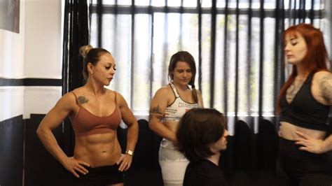 Three Hot Girls Against A Skinny Guy Mixed Wrestling Ballbusting Femdom Muscular Girls Grappling