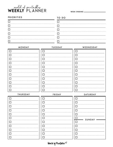 Weekly Planner Templates World Of Printables Free Weekly Planner