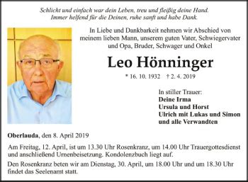 Traueranzeigen Von Leo H Nninger Trauerportal Ihrer Tageszeitung