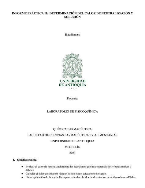 Informe fisicoquímica Calor de neutralización y solución INFORME