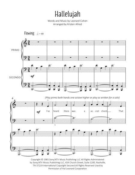 Download Hallelujah From Shrek Easy Piano Duet Sheet Music By Leonard Cohen Sheet Music Plus