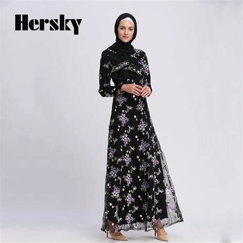 Adult Muslim Women Lace Embroidery Evening Dress Plus Size Dubai Abaya