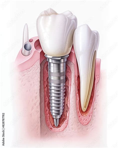 A Precise Anatomical Diagram Of A Dental Implant Within The Jawbone