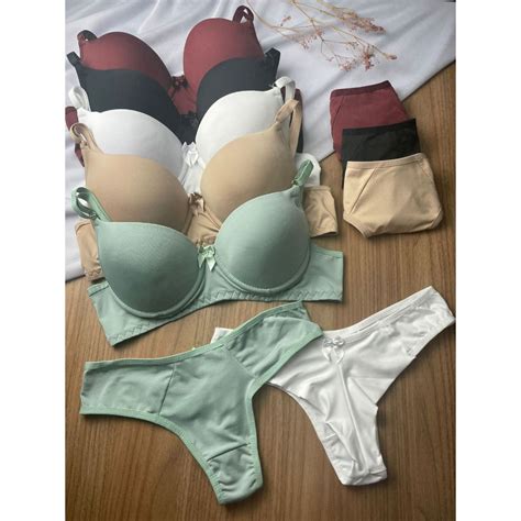 Kit C Conjunto Lingerie Liso Suti Refor Ado E Calcinha Fio Duplo