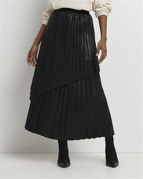 River Island Black Pu Pleated Maxi Skirt Lyst