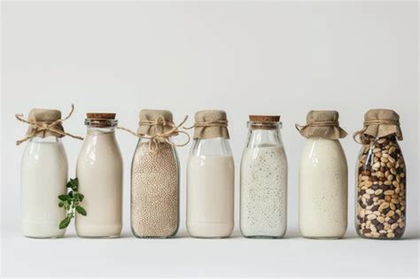 Premium Photo Plant Based Milk In Glass Bottles Vegan Non Dairy