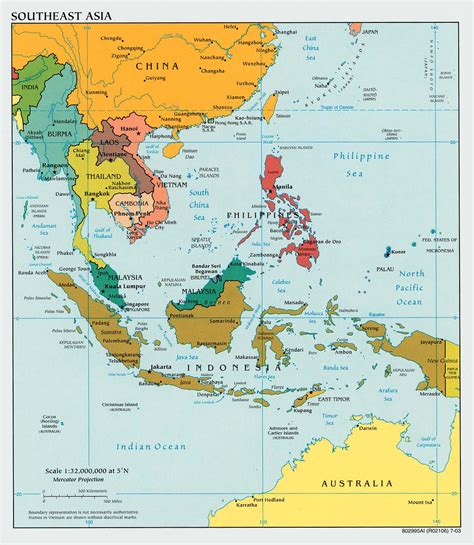 Mapa Pol Tico Grande Del Sudeste Asi Tico Con Capitales