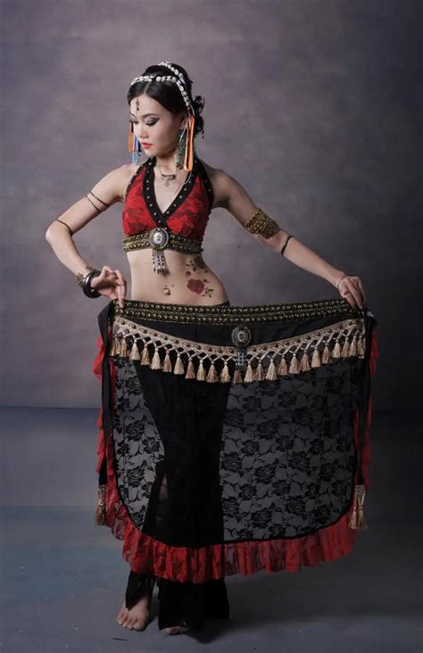 Tribal Belly Dance Costume Pics Lace Bra Blouse Hip Scarf Belt Skirt