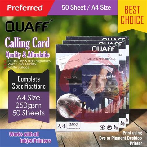 Quaff White Calling Card Paper A Gsm Gsm Sheets Matte