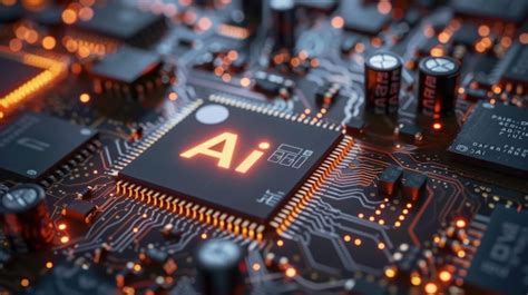 AI Chip On Circuit Board With Glowing Lights Premium AI Generated Image