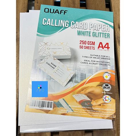 QUAFF Calling Card Paper White Glitter 250GSM A4 Size Shopee Philippines