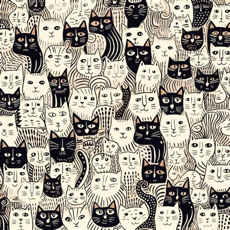 Premium Photo Cat Doodle Pattern Background