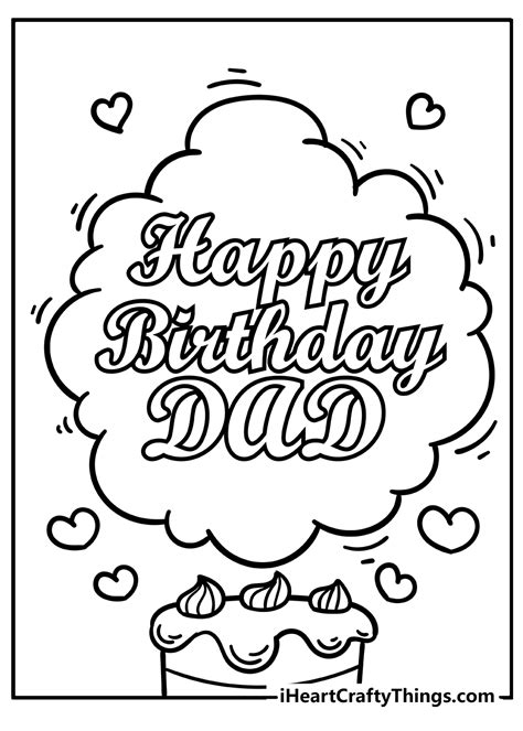 Printable Happy Birthday Daddy Coloring Page Clip Art