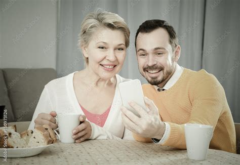 Mature Mother And Son Doing Selfie Stock Photo Adobe Stock