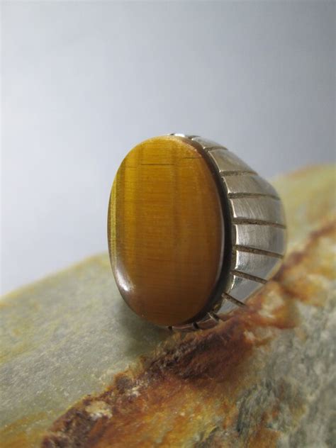 Mid Century Tiger S Eye Signet Ring Sterling Silver Gem