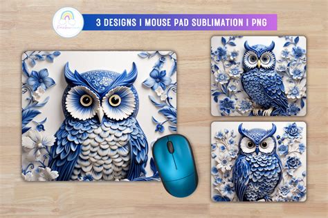 Blue Owl Mouse Pad Sublimation Graphic By Rainbowtown Creative Fabrica