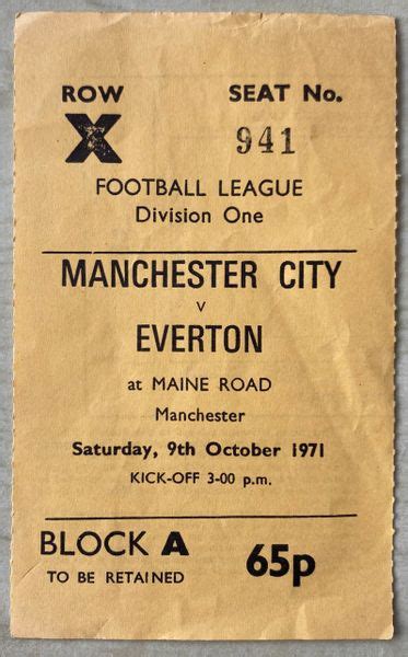 1971 72 ORIGINAL DIVISION ONE TICKET MANCHESTER CITY V EVERTON MATCH