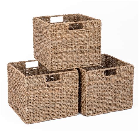 Seagrass Storage Baskets 12X12X10in Cube Wicker Storage Basket For