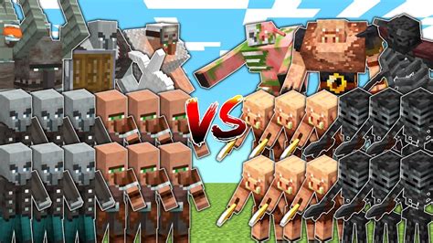 Villagers Pillagers Vs Piglins Withers In Mob Battle Youtube