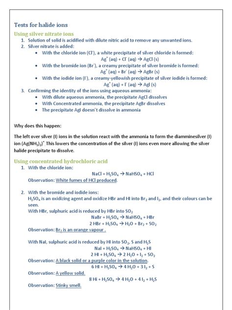 Tests for Halide Ions