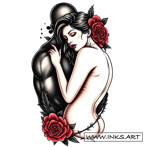 Tattoo Design Nude Girl Embraced By Muscular Gang Member Style Neotraditional