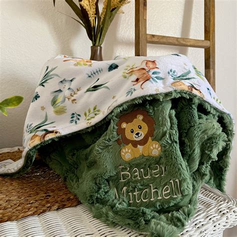 Personalized Baby Blanket Embroidered Lion Blanket Safari Babies