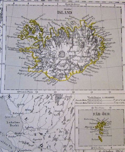 Denmark Prussian Provinces Iceland inset 1874 Flemming detailed old map